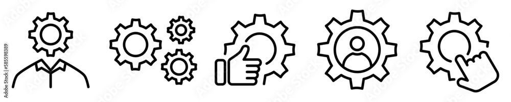 Conjunto de iconos de administración. Concepto de ajustes y configuración. Ayuda, ajustes del sistema, optimización. Ilustración vectorial Conjunto de iconos de administración. Concepto de ajustes y configuración. Ayuda, ajustes del sistema, optimización. Ilustración vectorial