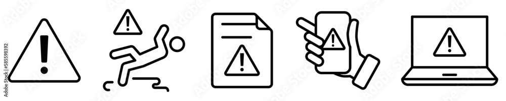 Conjunto de iconos de aviso, alerta, precaución. Señal de peligro. Ilustración vectorial Conjunto de iconos de aviso, alerta, precaución. Señal de peligro. Ilustración vectorial