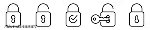 Conjunto de iconos de candado de seguridad. Concepto de protección y seguridad. Candado abierto, cerrado, llave. Ilustración vectorial
