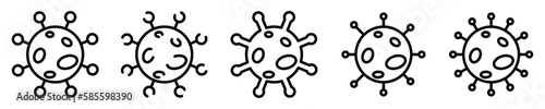 Conjunto de iconos de virus. Microorganismo infeccioso de contagio. Pandemia mundial. Ilustración vectorial