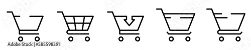 Conjunto de iconos de carro de compras. Compra en línea, tienda online, guardar en el carrito. Ilustración vectorial