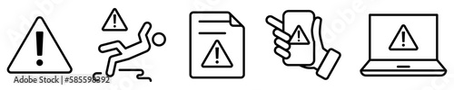 Conjunto de iconos de aviso, alerta, precaución. Señal de peligro. Ilustración vectorial
