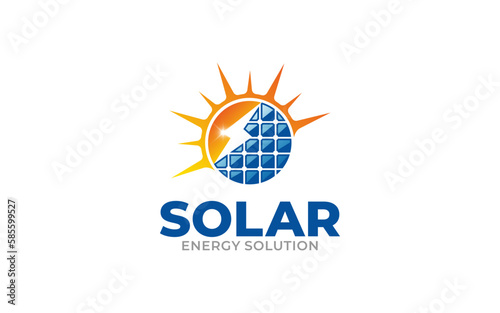Illustration vector graphic of sun energy solar panels logo design template