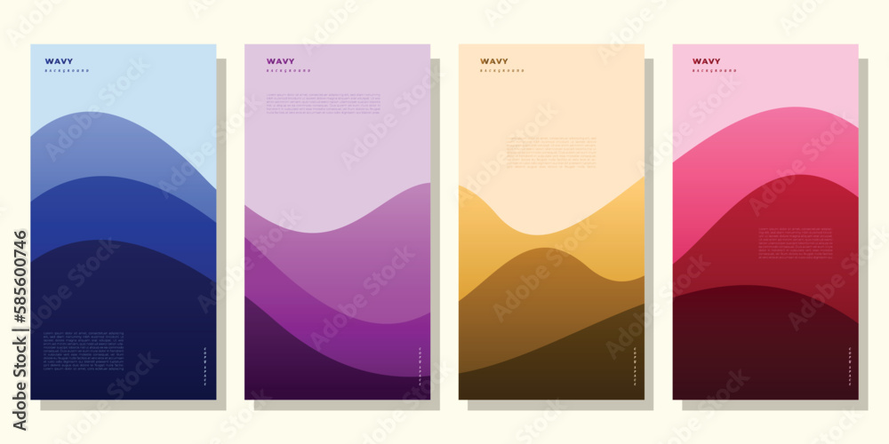 Colorful wavy layer poster design template copy space set