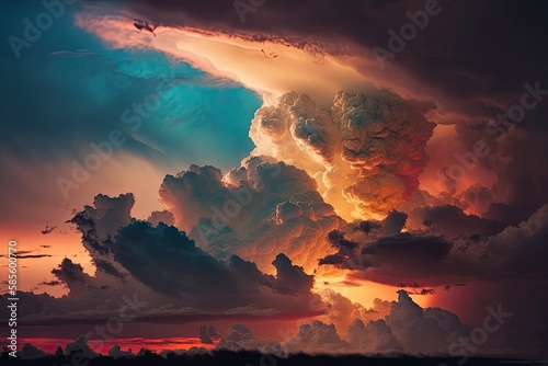 stormy art sky with dramatic clouds, generate AI © Bot