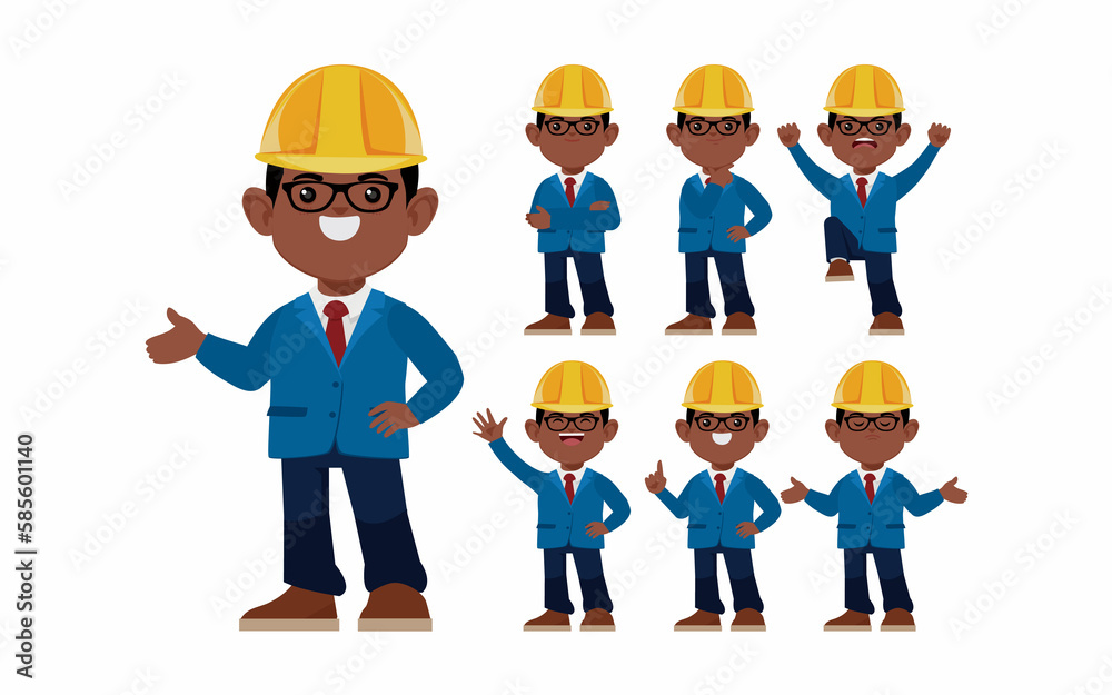 Set of engineer with different poses Set of engineer with different poses