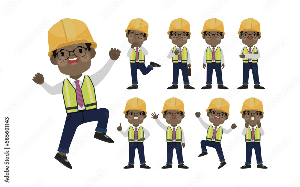 Set of engineer with different poses