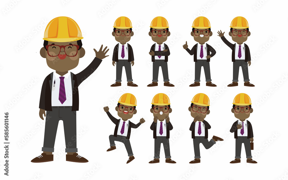 Set of engineer with different poses Set of engineer with different poses