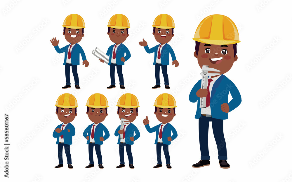 Set of engineer with different poses Set of engineer with different poses