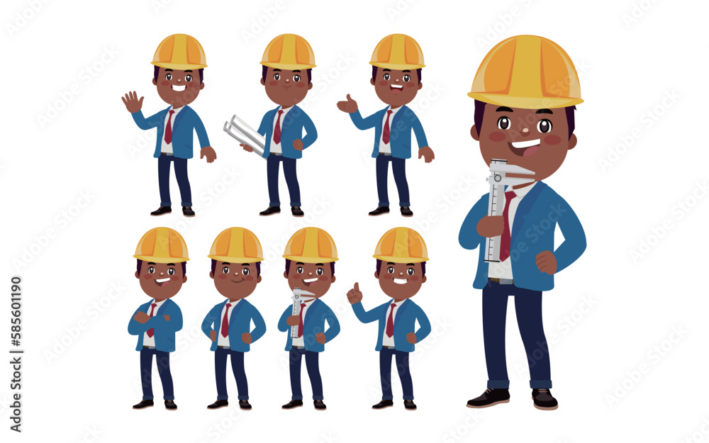 Set of engineer with different poses