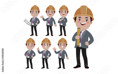 Set of engineer with different poses