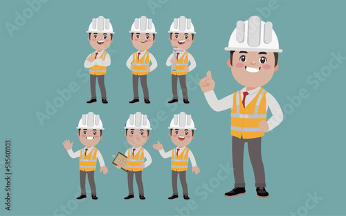 Set of engineer with different poses