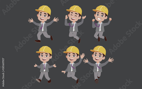 Set of engineer with different poses