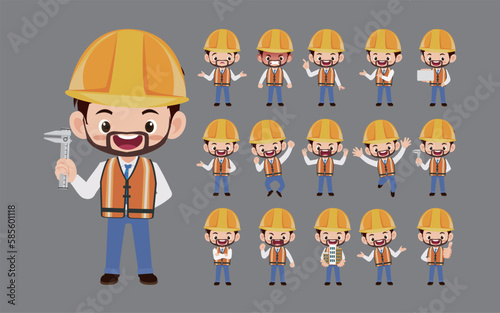 Set of engineer with different poses