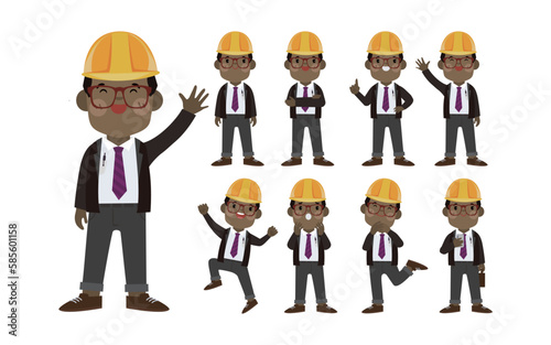 Set of engineer with different poses