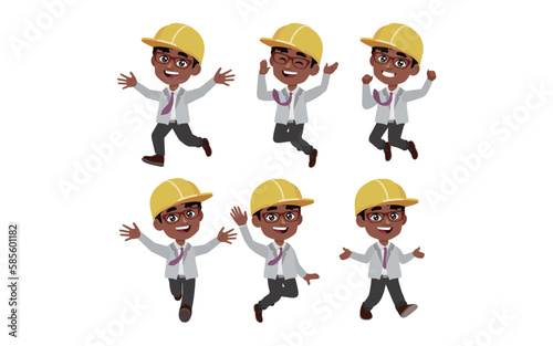 Set of engineer with different poses