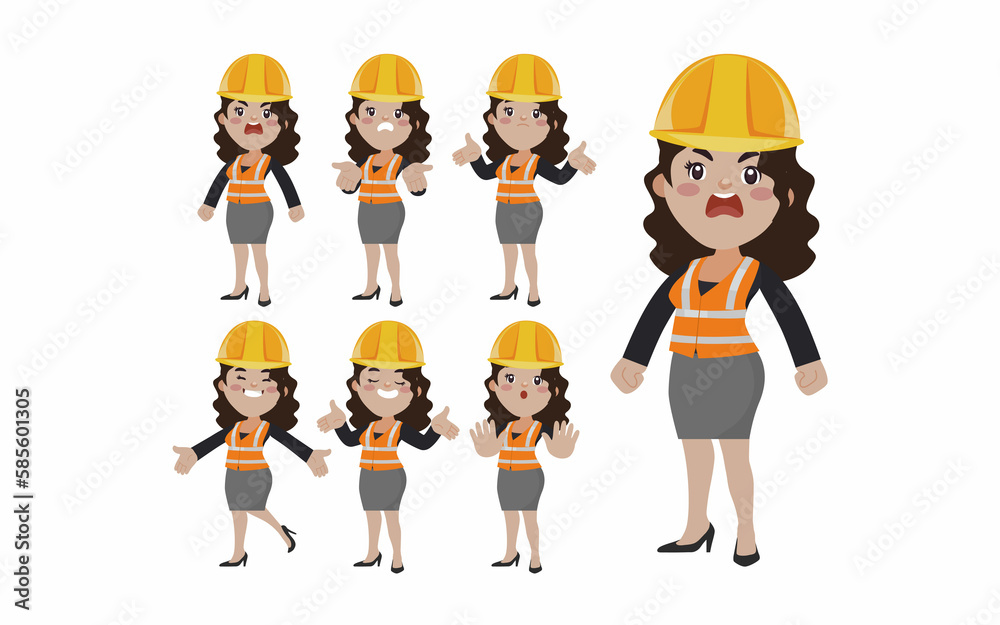 Set of engineer with different poses Set of engineer with different poses