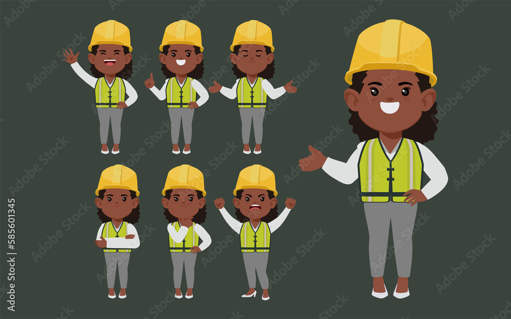Set of engineer with different poses Set of engineer with different poses