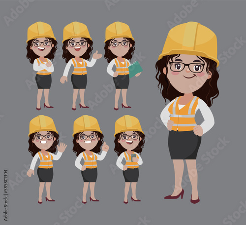 Set of engineer with different poses