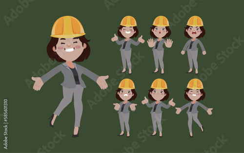Set of engineer with different poses
