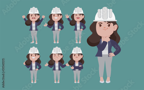 Set of engineer with different poses