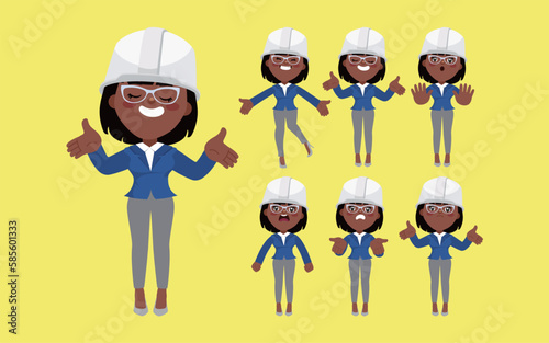 Set of engineer with different poses