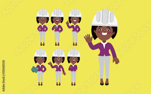 Set of engineer with different poses
