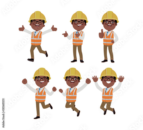 Set of engineer with different poses