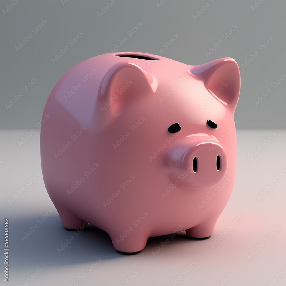 AIで生成された困り顔のピンクの豚の貯金箱