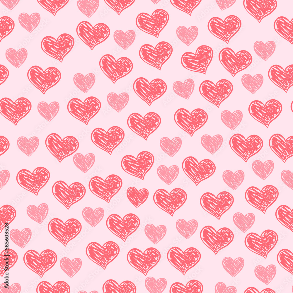 scribble pink love heart vector seamless cute pattern background