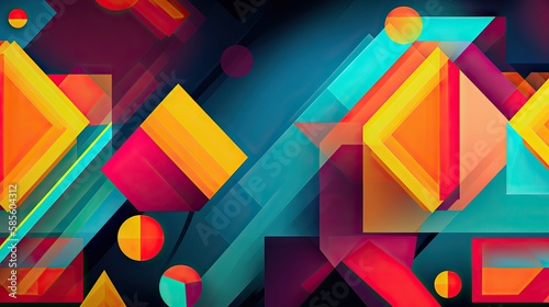 An eye-catching and surreal image featuring colorful geometric shapes in various sizes and angles. The abstract design creates a sense of movement and depth, usable as a wallpaper, generative ai