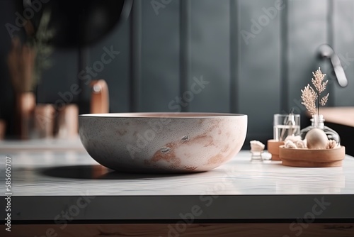 sleek and modern marble bowl resting on a kitchen countertop. Generative AI