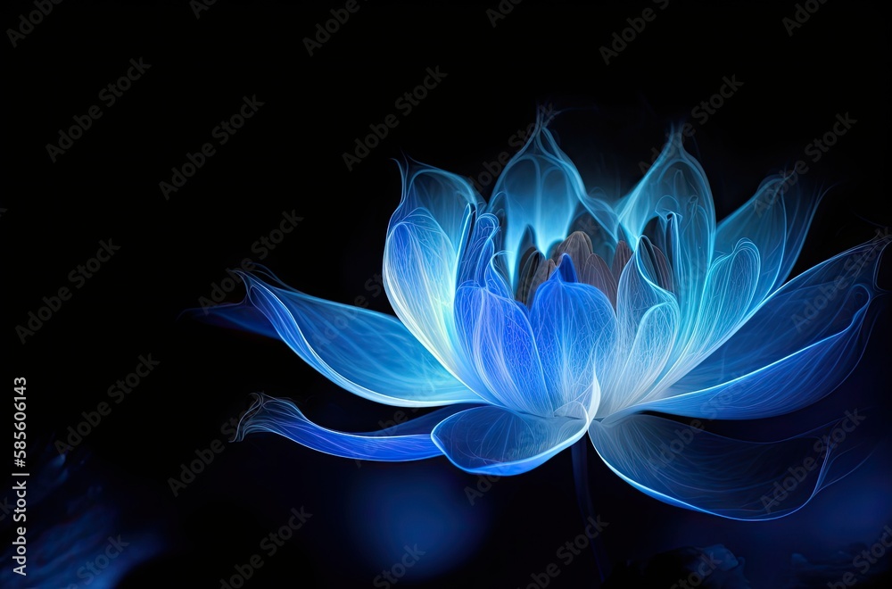 Bright neon blue colorful lotus flower bloom. Vivid waterlily closeup floral background. - obrazy, fototapety, plakaty 