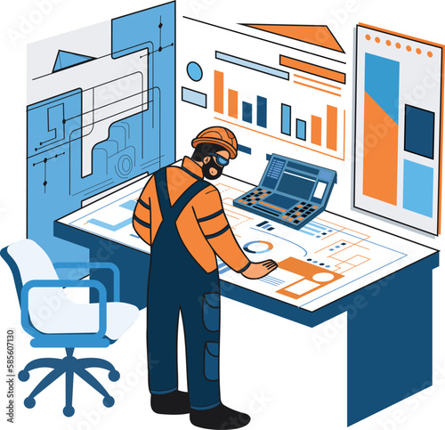 Male engineer supervising construction work illustration in doodle style