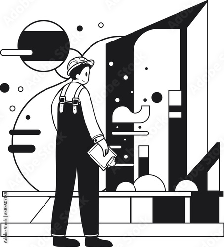 Architect conducting research and analysis illustration in doodle style