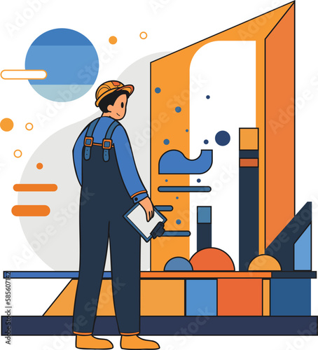 Architect conducting research and analysis illustration in doodle style