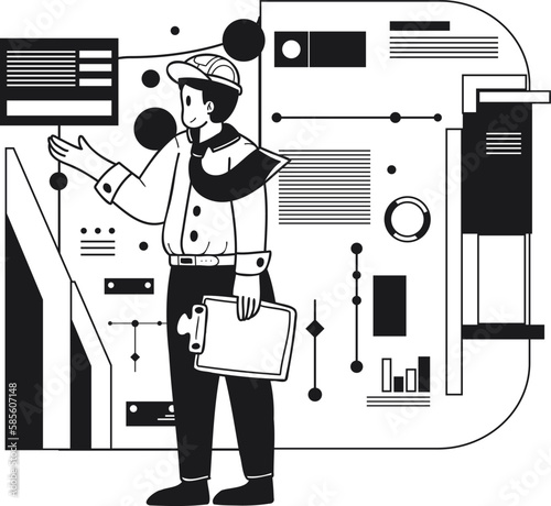 Architect conducting research and analysis illustration in doodle style