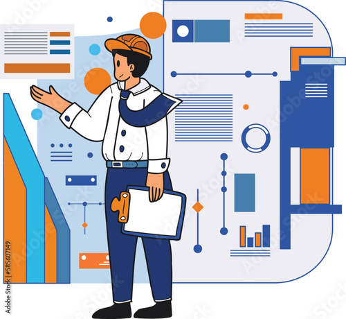 Architect conducting research and analysis illustration in doodle style