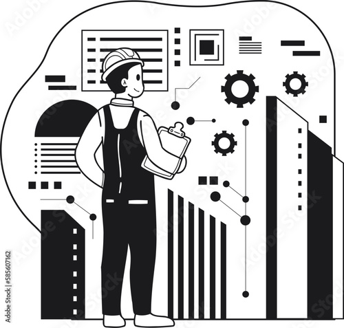 Architect conducting research and analysis illustration in doodle style