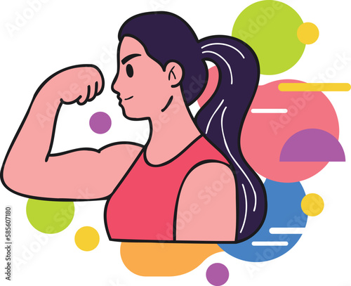 Fitness girl exercising at the gym illustration in doodle style