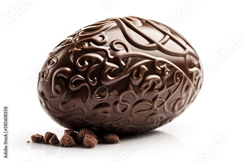 Chocolate Egg with Chocolate Chips on the Side - Delicious Treat for Easter or Any Occasio. Generative AI photo