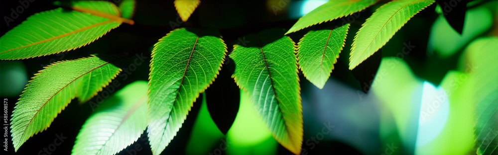 Illustration of tree branch with detailed leaves in close-up view created with Generative AI technology Illustration of tree branch with detailed leaves in close-up view created with Generative AI technology
