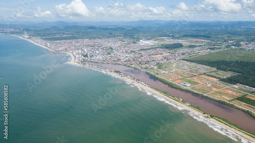 Aerial view of the beach in the city of Barra Velha in Santa Catarina. Beach unsuitable for swimming. Beach pollution. © Mauricio
