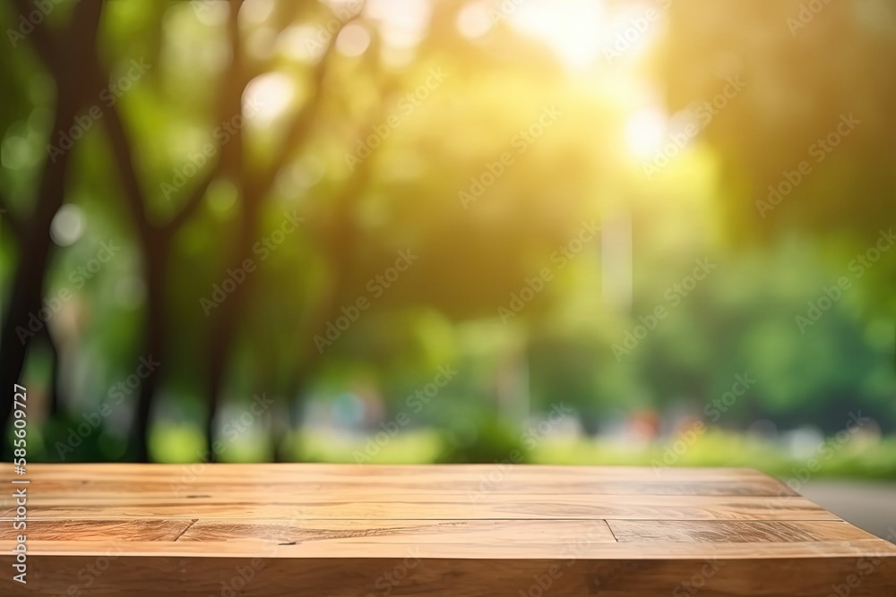 wooden table top with a blurry background for use in design projects. Generative AI wooden table top with a blurry background for use in design projects. Generative AI