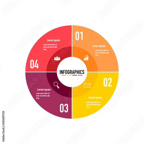 4 step infographic, business plan, name of learning, work approach Circle vector.