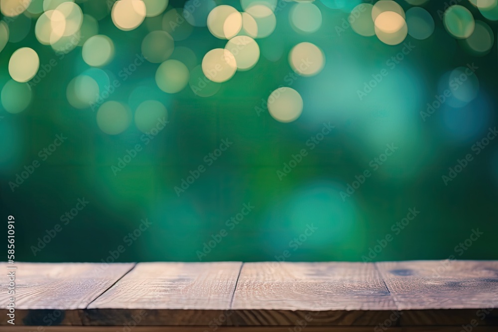 rustic wooden table with bokeh lights in the background. Generative AI rustic wooden table with bokeh lights in the background. Generative AI