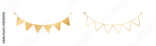 Golden Flags Garland set, Festive Birthday, Christmas Party celebration, Hanging buntings garlands vector illustration