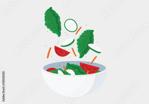 Fresh Garden Vegetable Salad Vector Illustration on Light Background