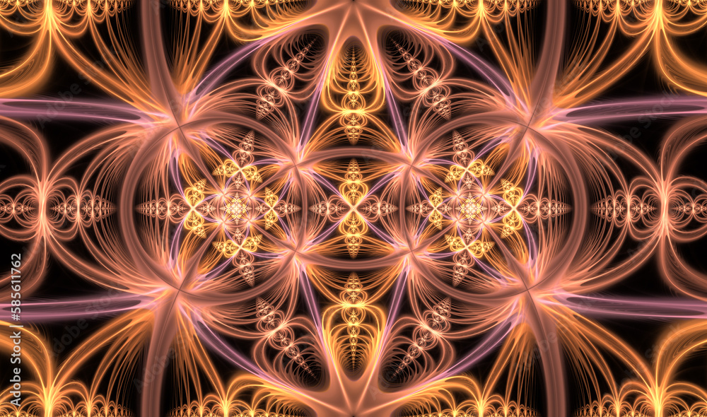 Abstract symmetrical fractal art of infinite glowing light rays. Abstract symmetrical fractal art of infinite glowing light rays.