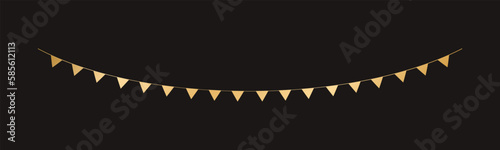 Golden Flags Garland, Festive Birthday, Christmas Party celebration, Hanging buntings garlands vector illustration